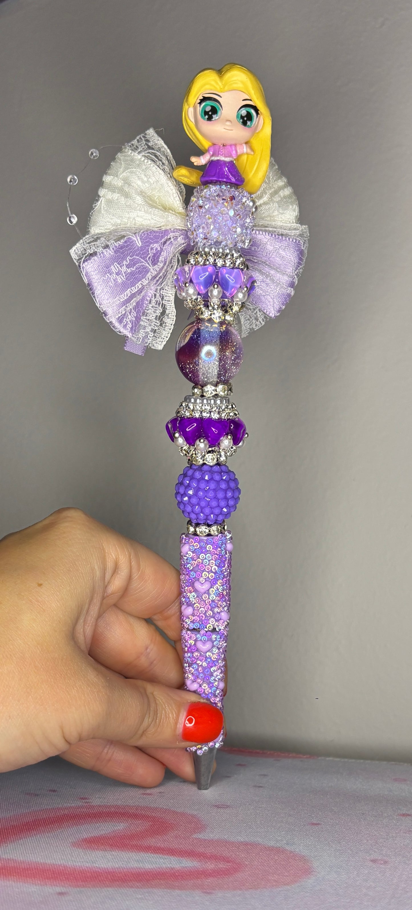 Purple Princess Bow Fancy Pen - Long