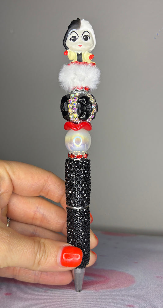 Character Villain Black, Red & White Rhinestone Pen - Short