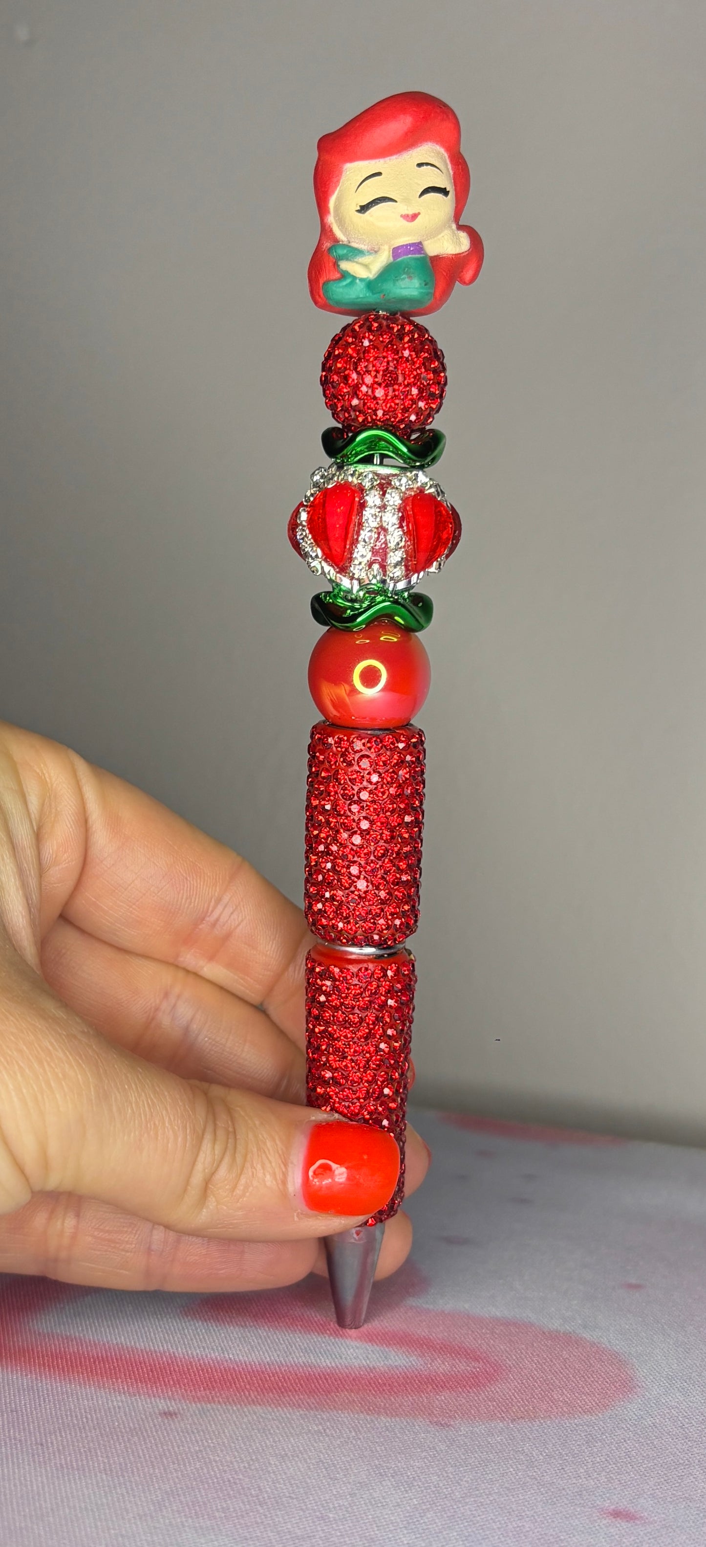 Red Mermaid Rhinestone Pen - Short