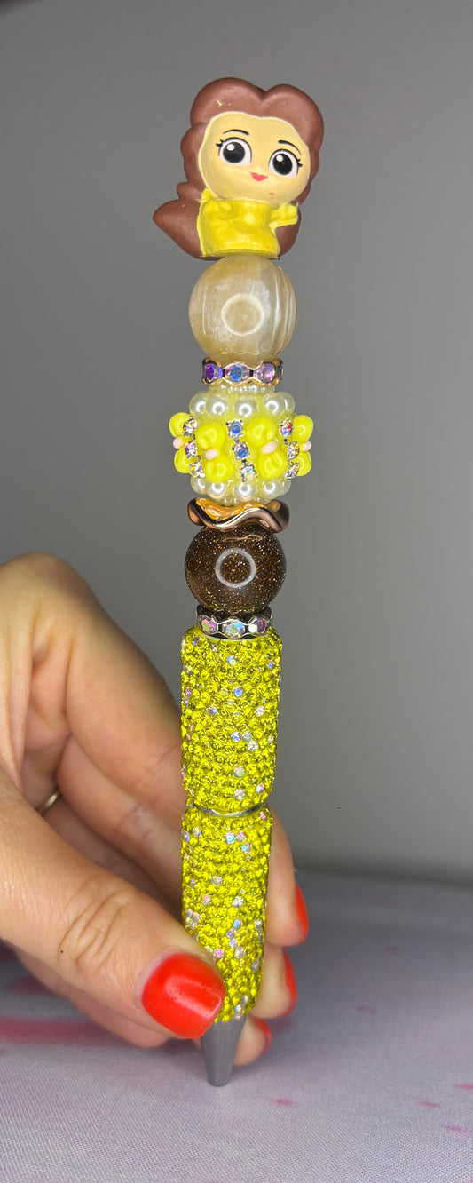 Yellow & Gold Princess Rhinestone Pen - Short