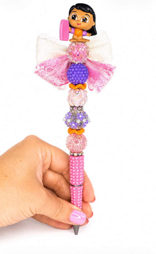 Character-Inspired Pink & Purple Bow Pen - Long