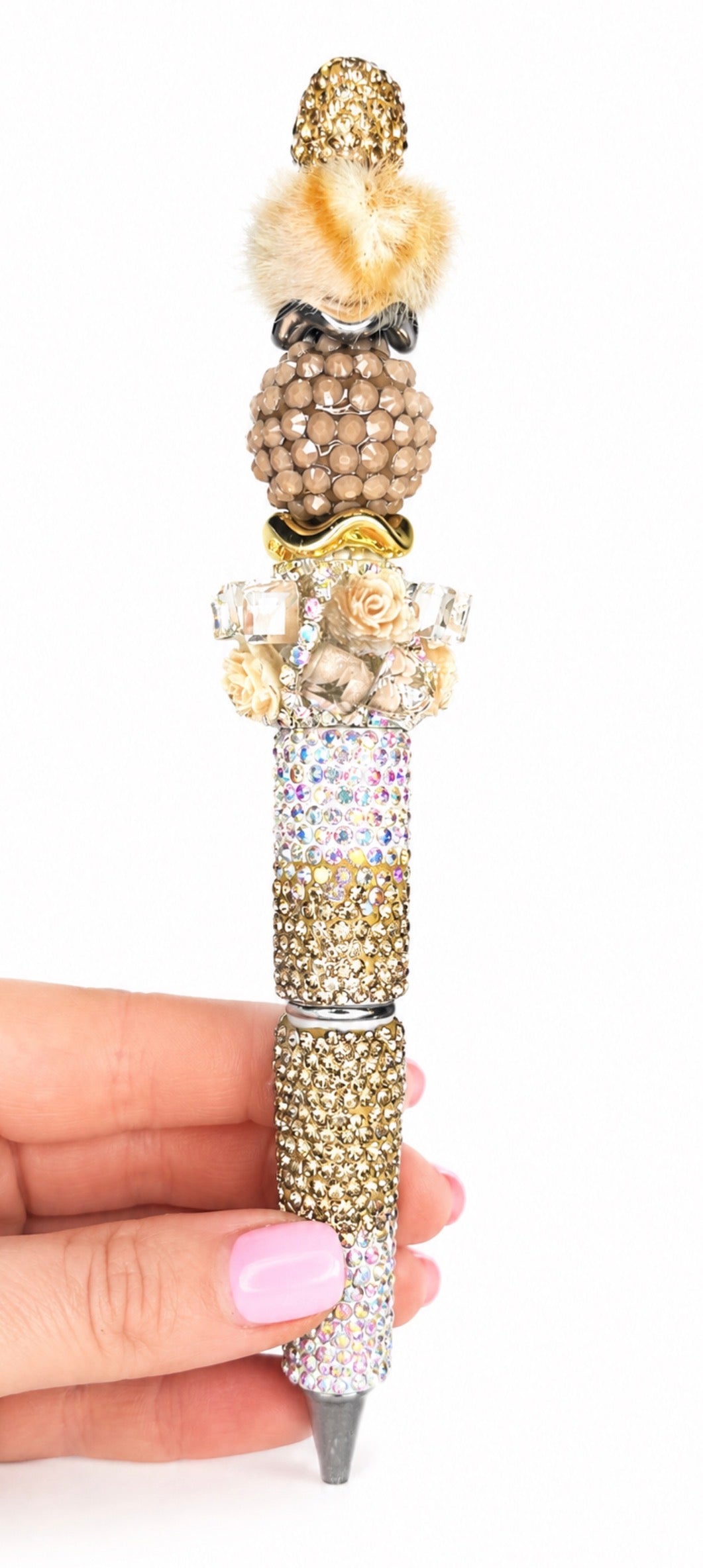 Gold & Champagne Rhinestone Pen - Short