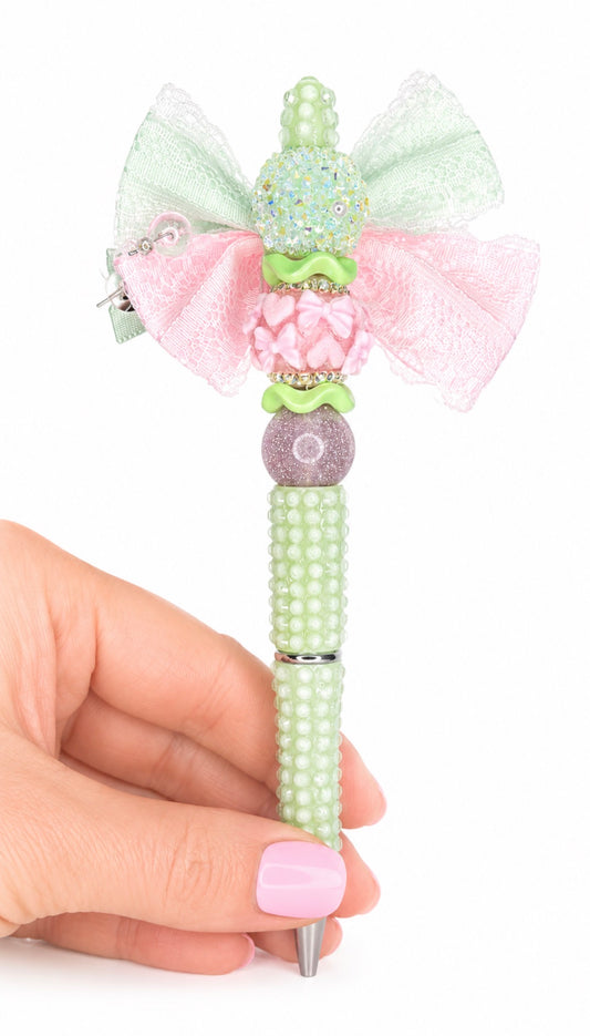 Pastel Green & Pink Fancy Pen - Short