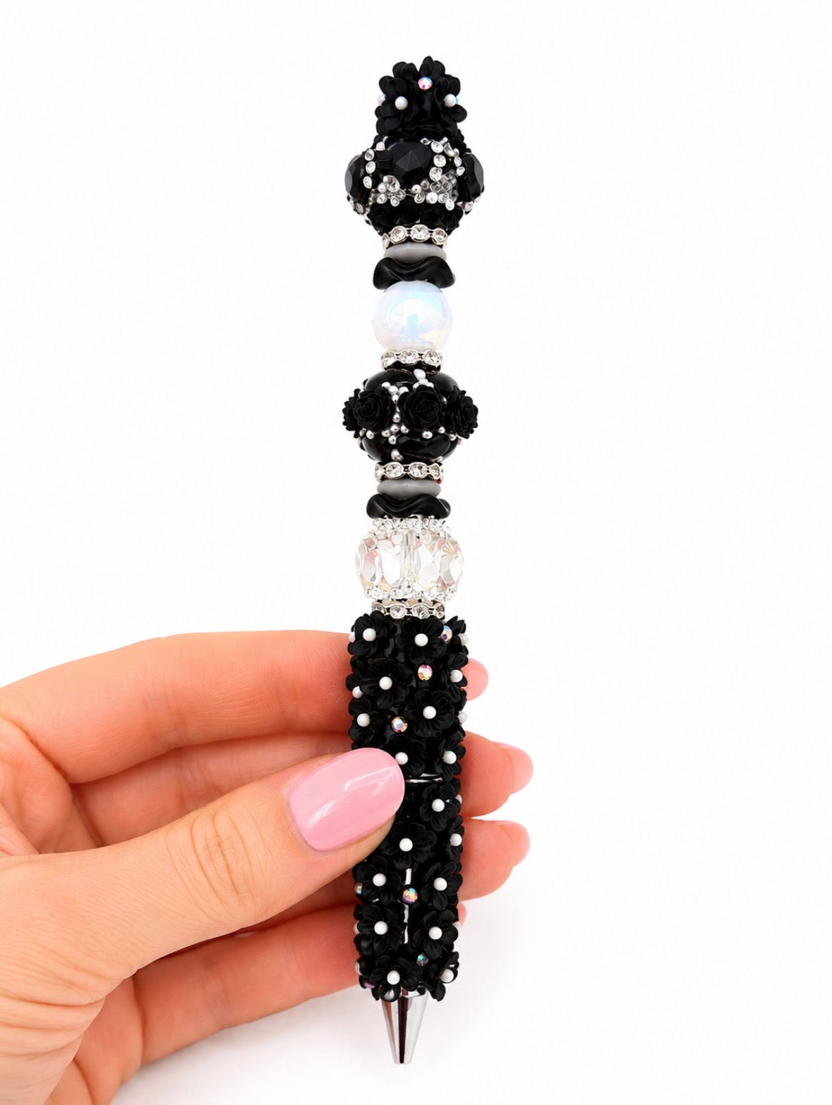 Black Floral Fancy Pen - Long