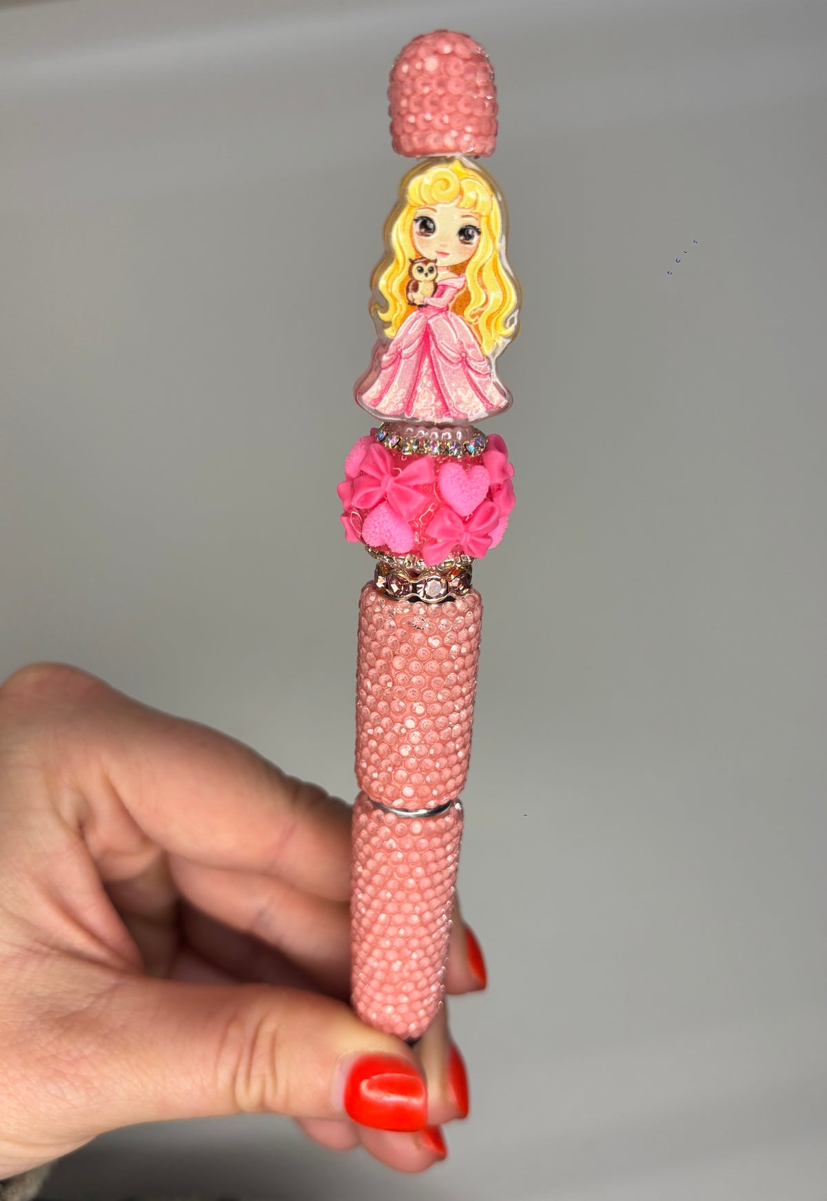 Sleeping Princess-Inspired Pink Rhinestone Pen - Short