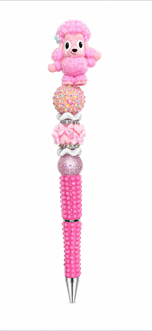 Pink Dog Flocked Character Pen - Short