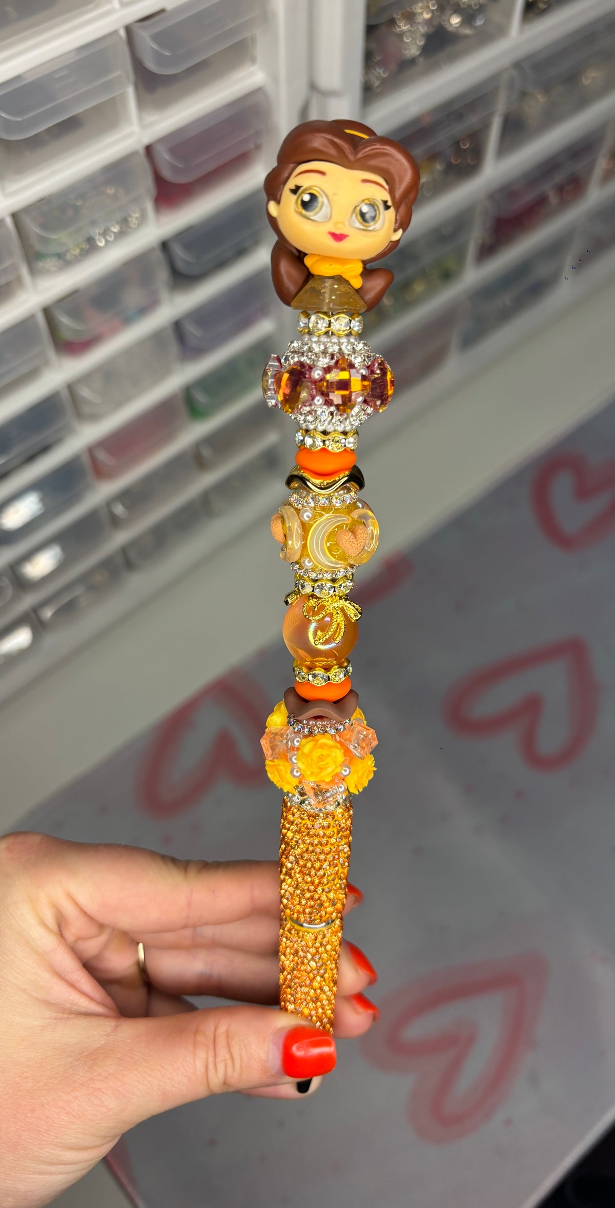 Orange Princess Rhinestone Pen - Long
